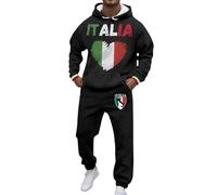 Generico Tuta Italia Uomo Completa Sportivi Felpa con Cappuccio e Joggers 2 Pezzi Set Sweatsuit con Stampato Bandiera Italiana Tute Pile Invernale Casual Larghi Stile Streetwear