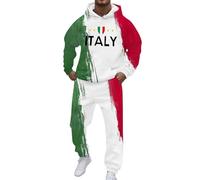 Generico Tuta Italia Uomo Completa Sportivi Felpa con Cappuccio e Joggers 2 Pezzi Set Sweatsuit con Stampato Bandiera Italiana Tute Pile Invernale Casual Larghi Stile Streetwear