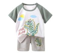 Generico Tuta Neonato 2 Pezzi Completo Estivo Bambino Dinosauro Stampa 2pcs Vestiti Set Bimbo Completini e Coordinati Gentiluomo Top Cotone Elasticizzato Tutina Casual Per attività all'aperto