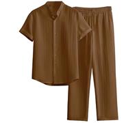 Generico Tuta per il tempo libero da uomo, in due pezzi, a maniche corte, con scollo a V, maglietta e pantaloni, elegante, 2 pezzi, leggera, yoga, pilates, matrimonio, tuta sportiva