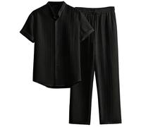 Generico Tuta per il tempo libero da uomo, in due pezzi, a maniche corte, con scollo a V, maglietta e pantaloni, elegante, 2 pezzi, leggera, yoga, pilates, matrimonio, tuta sportiva