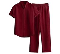 Generico Tuta per il tempo libero da uomo, in due pezzi, a maniche corte, con scollo a V, maglietta e pantaloni, elegante, 2 pezzi, leggera, yoga, pilates, matrimonio, tuta sportiva