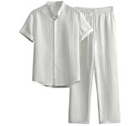 Generico Tuta per il tempo libero da uomo, in due pezzi, a maniche corte, con scollo a V, maglietta e pantaloni, elegante, 2 pezzi, leggera, yoga, pilates, matrimonio, tuta sportiva