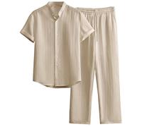 Generico Tuta per il tempo libero da uomo, in due pezzi, a maniche corte, con scollo a V, maglietta e pantaloni, elegante, 2 pezzi, leggera, yoga, pilates, matrimonio, tuta sportiva