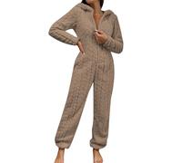 Generico Tuta Pigiama Intera in Pile Donna Comodo Manica Lunga Pigiamone Intero in Pile Tuta Monopezzo Inverno con Cappuccio Curvy Tuta da Notte Sherpa Set Pigiami Lunghi Sleepwear per Tutte Adatta