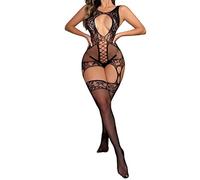 Generico Tuta Sexydonna Hot Completini Intimi da Donna Sexy Divertente da Donna New Double Wear Fun Open Cut Mesh Cutout Sexy Underwear Sleeping Dress Body Camicia Notte (Black,One Size)
