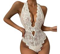 Generico Tuta Sexydonna Hot con Buco Body Natale Donna Donne Sexy Lingerie Corpo Sculpting Stitching Ricamo V Bodysuit Donna Sexy Lingerie Rosso Completo Donna Sexy (White, S)