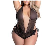 Generico Tuta Sexydonna Hot Donna Sexy Lingerie Hard con Pezzi più Formato Biancheria Intima Ragazza Pizzo Corset Un Pigiama Donne Lingerie Sexy Lingerie Sexyy Donna Biancheria Intima (Black, XXXXL)