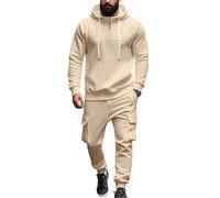 Generico Tuta Uomo Completa Tinte Unite, Tuta Ginnastica Uomo Classic, Felpe con Cappuccio Cerniera a Mezza Lunghezza E Pantaloni ; Casual Completo con Tasche - 2 Pezzi Trekking Beige L