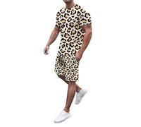 Generico Tuta Uomo Con T Shirt Stampa Leopardo Manica Corta E Pantaloni Loose Per Stile Bold E Fashion Look Unico E Accattivante Completo Uomo Wild(Sky Blue, XXXL)