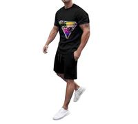 Generico Tuta Uomo Con T Shirt Stampa Palma Manica Corta E Pantaloni Loose Per Stile Relax E Estate Tessuto Leggero E Confortevole Completo Uomo Holiday(S)