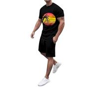 Generico Tuta Uomo Con T Shirt Stampa Palma Manica Corta E Pantaloni Loose Per Stile Relax E Estate Tessuto Leggero E Confortevole Completo Uomo Holiday(Blue, XXL)