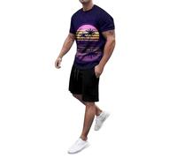 Generico Tuta Uomo Con T Shirt Stampa Palma Manica Corta E Pantaloni Loose Per Stile Relax E Estate Tessuto Leggero E Confortevole Completo Uomo Holiday(Dark Blue, M)