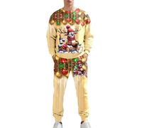 Generico Tuta Uomo Natalizia Completa, Stampa Renna Buffa con Vino e Balle Natalizie, Outfit Divertente e Caldo per Le Celebrazioni di Natale