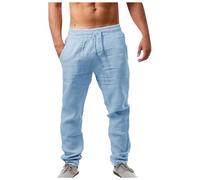 Generico Tuta Uomo,Pantaloni Cotton And Linen Uomo Estivi Casual Leggeri Larghi Pantalon Elastico in Vita Comodi Pantalone Yoga da Spiaggia con Tasche Loose Fit Pants