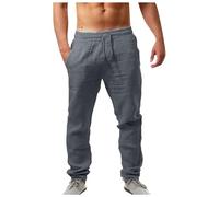 Generico Tuta Uomo,Pantaloni Cotton And Linen Uomo Estivi Casual Leggeri Larghi Pantalon Elastico in Vita Comodi Pantalone Yoga da Spiaggia con Tasche Loose Fit Pants