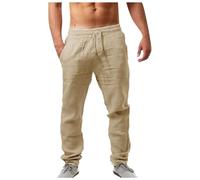 Generico Tuta Uomo,Pantaloni Cotton And Linen Uomo Estivi Casual Leggeri Larghi Pantalon Elastico in Vita Comodi Pantalone Yoga da Spiaggia con Tasche Loose Fit Pants