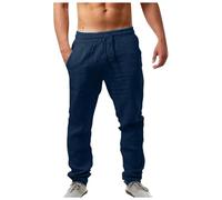 Generico Tuta Uomo,Pantaloni Cotton And Linen Uomo Estivi Casual Leggeri Larghi Pantalon Elastico in Vita Comodi Pantalone Yoga da Spiaggia con Tasche Loose Fit Pants