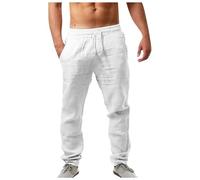 Generico Tuta Uomo,Pantaloni Cotton And Linen Uomo Estivi Casual Leggeri Larghi Pantalon Elastico in Vita Comodi Pantalone Yoga da Spiaggia con Tasche Loose Fit Pants