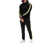 Generico Tuta Uomo Sportiva Completa Due Pezzi Autunno Invern Felpa con Cappuccio a Zip e Pantaloni Jogging con Bande Laterali Vibranti Outfit Sportivo Uomo Composto da Giacca e Pantaloni