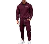 Generico Tuta Uomo Tinte Unite, Completo Palestra Uomo Fitness, Felpe Senza Cappuccio a Listino E Pantaloni ; Running Completo con Tasche - Set Sportivo Montagna Vino XXL