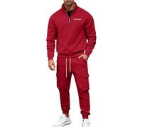 Generico Tuta Uomo Tinte Unite, Completo Uomo Trekking, Felpe Senza Cappuccio a Listino E Pantaloni ; Running Completo con Tasche - Set Sportivo Fitness Rosso XL