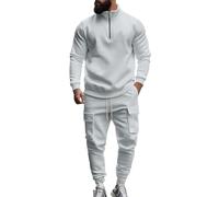 Generico Tuta Uomo Tinte Unite, Tuta Ginnastica Uomo Running, Felpe Senza Cappuccio a Listino E Pantaloni ; Sportiva Completo con Tasche - Set Sportivo Trekking Grigio Chiaro L