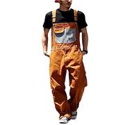 Generico Tute Da Lavoro Estive Salopette con bretelle in denim da uomo Salopette da lavoro comoda da uomo con spalline regolabili e comode tasche per gli attrezzi Corta Sportive (Orange, XXL)