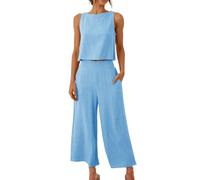 Generico Tute Donna Eleganti Completo Estivo Lino Senza Maniche Bluse Traspirante Completi Elegante Set Due Pezzi Estivo Canotta Boho Completino Casuale Mare Fresco Set Sportivo Donna