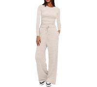 Generico tute donna sportive, Set con Maglia a Maniche Lunghe Girocollo e Pantaloni Palazzo a Gamba Larga, Abbigliamento Casual per Autunno Inverno e Tempo Libero