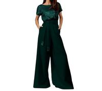 Generico Tute Eleganti Donna Curvy 2 Pezzi Completi di Pantaloni Con Tasche Formale Playsuit Moda Set Completo Maniche Corte e Lavoro Tailleur Casual Tinta Unita Completi Chic Matrimonio