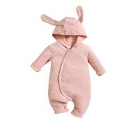 Generico Tute Monopezzo Unisex Per Bambini a Maniche Lunghe con Cappuccio Orecchie di Coniglio con Bottone Aperto Body Neonato con Comoda Apertura con Bottoncini Pagliaccetti (Red, 6-9 Months)