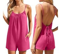 Generico Tutina Donna Elegante - Tutine Sexy Donna - Tuta Versatile: Tuta Corta Senza Maniche con Spalle Scoperte E Spalline Strette Casual E Corta per L'Estate E Le Gite Fuori Porta