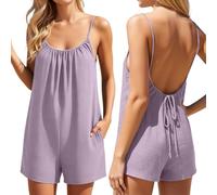 Generico Tutina Donna Elegante - Tutine Sexy Donna - Tuta Versatile: Tuta Corta Senza Maniche con Spalle Scoperte E Spalline Strette Casual E Corta per L'Estate E Le Gite Fuori Porta