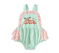 Generico Tutina Natalizia a Righe Senza Maniche con Festivo e Design Elegante per Bambine Neonato Body Infantile Regalo Perfetto (Green, 0-3 Months)