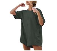 Generico Tutina Nera Donna Lunga - Tutina Donna Estiva Corta - Tuta da Donna Estiva Casual A Maniche Corte con Schiena Scoperta Ampia E Sportiva Pantaloncini da Spiaggia