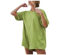 Generico Tutina Nera Donna Lunga - Tutina Donna Estiva Corta - Tuta da Donna Estiva Casual A Maniche Corte con Schiena Scoperta Ampia E Sportiva Pantaloncini da Spiaggia