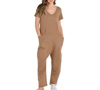 Generico Tutina Nera Donna Lunga - Tutine Donna Discoteca - Tuta da Donna Casual Ampia Maniche Corte Pantaloni Lunghi Tuta Robusta con 2 Tasche