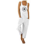 Generico Tutine Donna Corte - Tutina Nera Donna Lunga - Tuta Casual da Donna con Stampa di Girasoli Bottoni E Cerniera Larghi