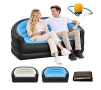 Generico Twin Size Inflatable Sofa with Foot Pump, Flocked Air Couch for 2 Adults, Portable Double Seat for Camping, Beach, Travel and Home, 200 kg Capacity，Gray