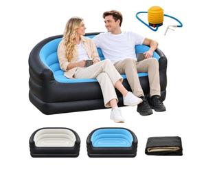 Generico Twin Size Inflatable Sofa with Foot Pump, Flocked Air Couch for 2 Adults, Portable Double Seat for Camping, Beach, Travel and Home, 200 kg Capacity，Gray