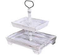 Generico Two Tiered Tray Stand - Rectangle tray for Kitchen, Wooden Tiered Display Stand with Metal Handle | Table Centerpiece, Rectangular Holder for Food Dessert Cupcake Fruit Farm