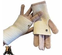 Generico Two-Way Knit Gloves, Convertible Full & Half Finger Gloves with Touchscreen Tips, Color Blocked Knitted Glove for Women and Men (Beige)