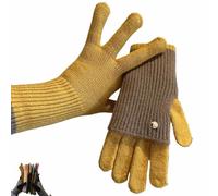 Generico Two-Way Knit Gloves, Convertible Full & Half Finger Gloves with Touchscreen Tips, Color Blocked Knitted Glove for Women and Men (Yellow)