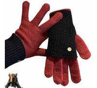 Generico Two-Way Knit Gloves, Convertible Full & Half Finger Gloves with Touchscreen Tips, Color Blocked Knitted Glove for Women and Men (Red)