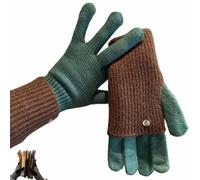 Generico Two-Way Knit Gloves, Convertible Full & Half Finger Gloves with Touchscreen Tips, Color Blocked Knitted Glove for Women and Men (Green)