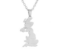 Generico U.K. Fashion Stainless Steel Country Republic Map Flag Pendant Necklace Jewelry for Women Men Hip Hop Colorful Gift (Style A,Silver)