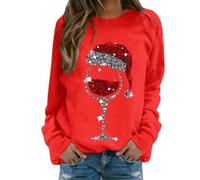 Generico Ugly Christmas,Maglione Natalizio Donna Casual Confortevole Bicchiere di Natale Stampa Collare Tondo a Maniche Lunghe Felpa,Maglione di Natale,Maglia Natale,Regali Natale