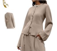 Generico Ultra Soft Button Knit Cardigan,Women Slim Button Down Bell Sleeve Sweater,Fall Open Front Crew Neck Jacket Coats with Pocket