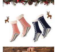 Generico Ultra-thick Cashmere Slipper Home Socks, Cashmere Slipper Socks for Women, Non-Slip Silicone Grippers (Navy Blue+Pink)